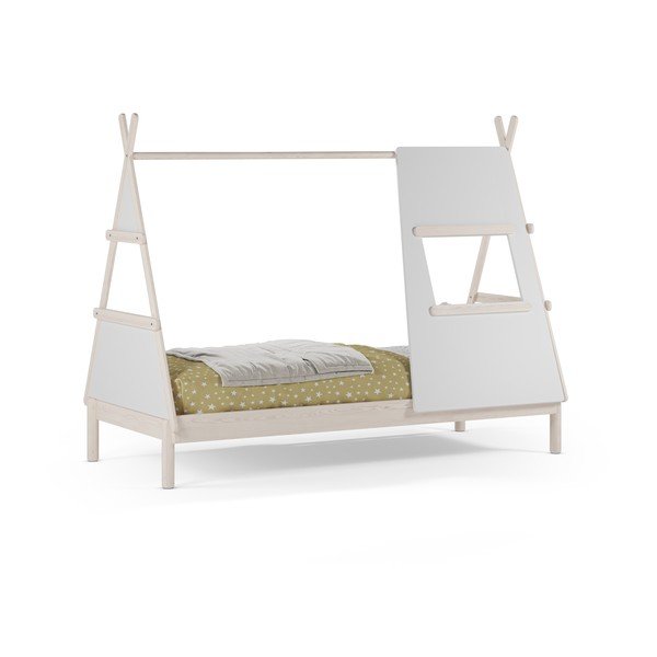 Krémszínű borovi fenyő házikó alakú gyerekágy ágyráccsal 90x200 cm Enola – Marckeric-image-2