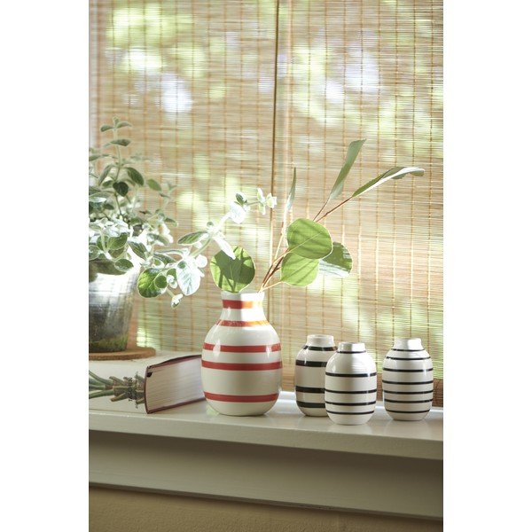Omaggio fehér-piros csíkos kerámia váza, magasság 12,5 cm - Kähler Design-image-1