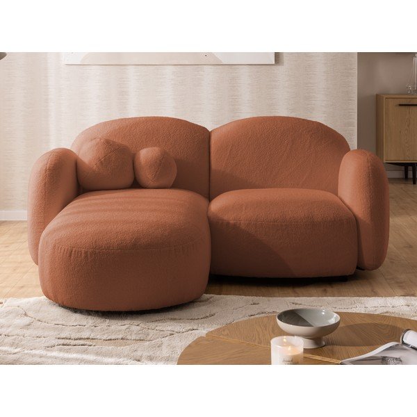 Terrakotta színű buklé sarokkanapé (bal oldali-heverő résszel) Orbit – Ropez-image-1