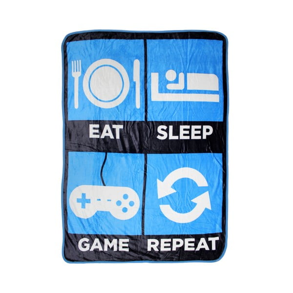 Eat Sleep Game Repeat kék strand takaró, 114 x 152 cm - Big Mouth Inc.