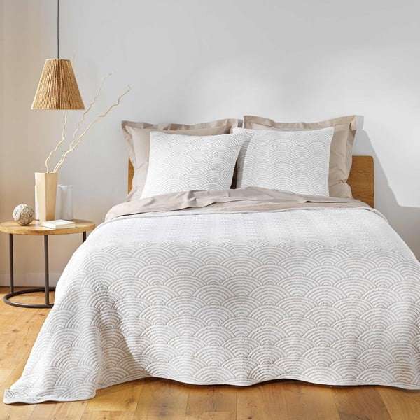 Fehér-bézs jersey ágytakaró és párnahuzat szett 240x260 cm Cassandra – douceur d'intérieur-image-1