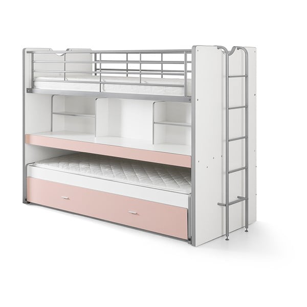 Bonny fehér-rózsaszín emeletes ágy polcokkal, 220 x 100 cm - Vipack