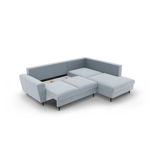 Világoskék bársony kinyitható tárolóhelyes sarokkanapé (jobb oldali-L alakú) Kyoto – Cosmopolitan Design-image-3