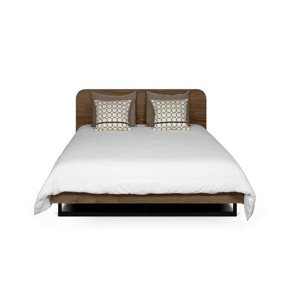 Barna ágy fekee acél lábakkal, 160x200 cm Mara - TemaHome