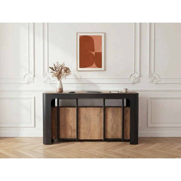 Fekete-natúr színű konzolasztal 50x110 cm Albane – Bobochic Paris-image-3