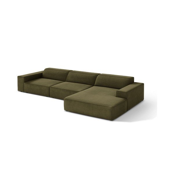 Khaki bársony moduláris sarokkanapé (jobb oldali-heverő résszel) Jodie – Micadoni 
