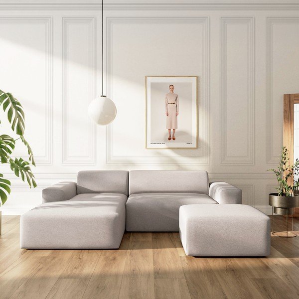 Szürke bársony kinyitható tárolóhelyes sarokkanapé (bal oldali-heverő résszel) Villet – Rodier-image-1