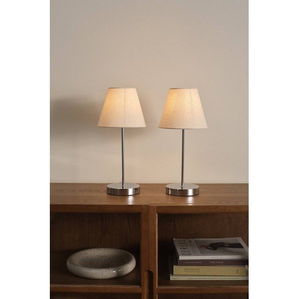 Bézs-fényes ezüstszínű textil asztali lámpa (magasság 39 cm) Lasse – Jotex-image-1