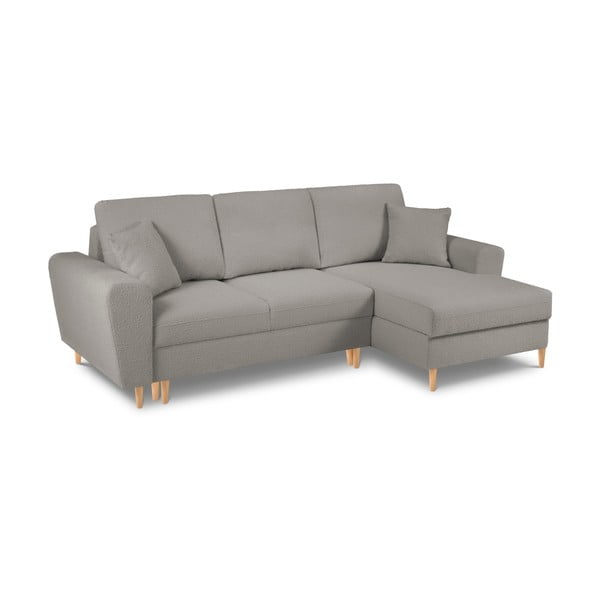 Világosszürke buklé kinyitható tárolóhelyes sarokkanapé (jobb oldali-heverő résszel) Kyoto – Cosmopolitan Design-image-1