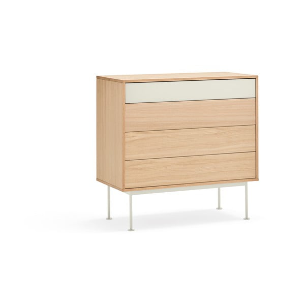 Yoko krémfehér fiókos komód tölgyfa dekorral - Teulat-image-3