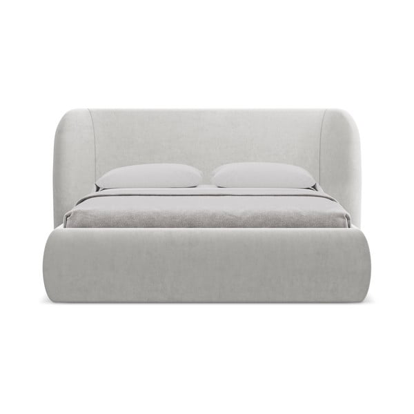 Világosszürke kárpitozott ágyneműtartós franciaágy ágyráccsal 160x200 cm Hauke – Makamii-image-3