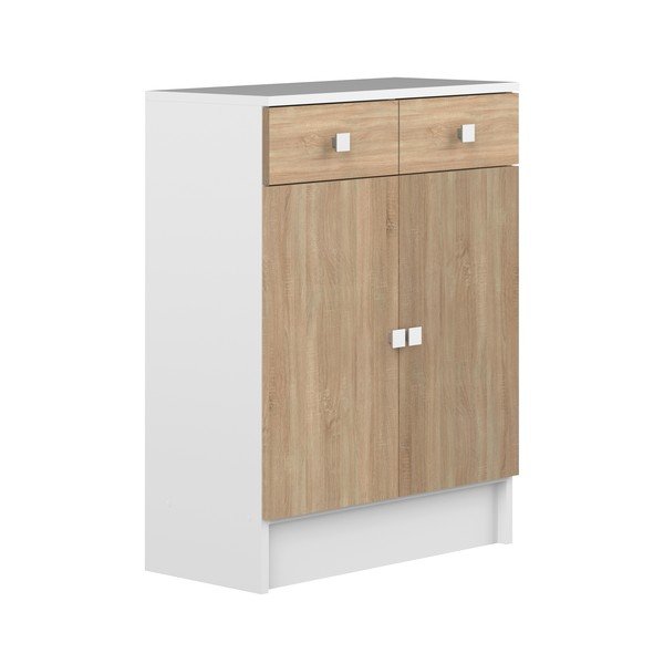Fehér alacsony fürdőszoba szekrény tölgyfa dekorral 60x82 cm Combi - TemaHome -image-2
