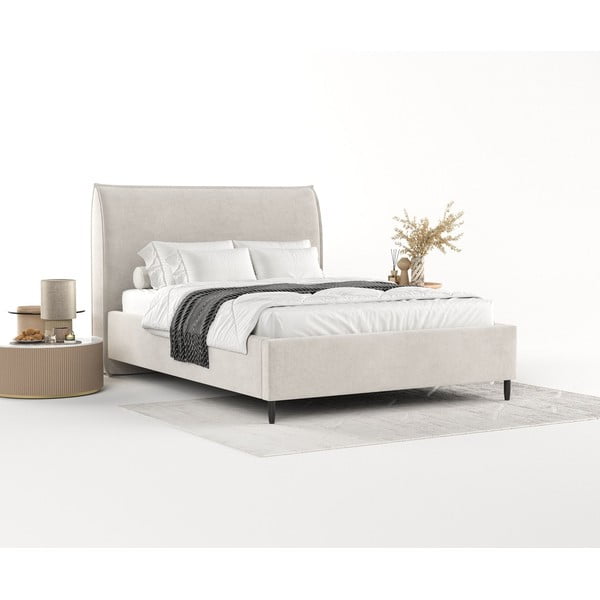 Krémszínű kárpitozott ágyneműtartós franciaágy ágyráccsal 160x200 cm Shell – Maison de Rêve-image-1