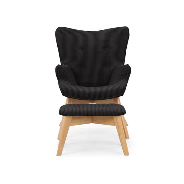 Fekete kordbársony fotel lábtartóval Niko – Ropez-image-3