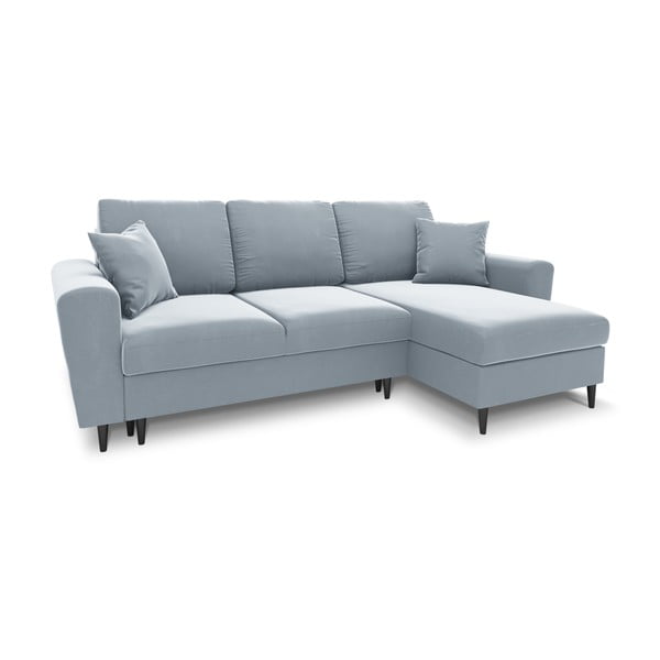 Világoskék bársony kinyitható tárolóhelyes sarokkanapé Kyoto – Cosmopolitan Design