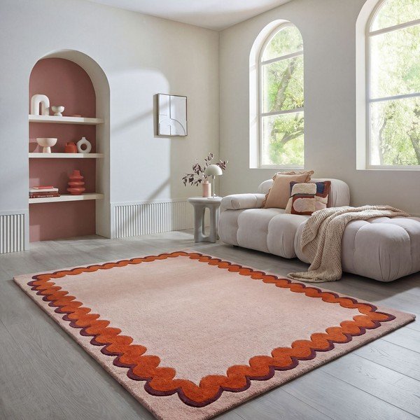 Narancssárga-natúr színű kézi szövésű gyapjú szőnyeg 140x200 cm Wiggle Wool – Flair Rugs-image-1