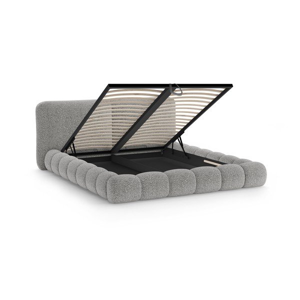 Szürke kárpitozott ágyneműtartós franciaágy ágyráccsal 200x200 cm Solange – Micadoni -image-2