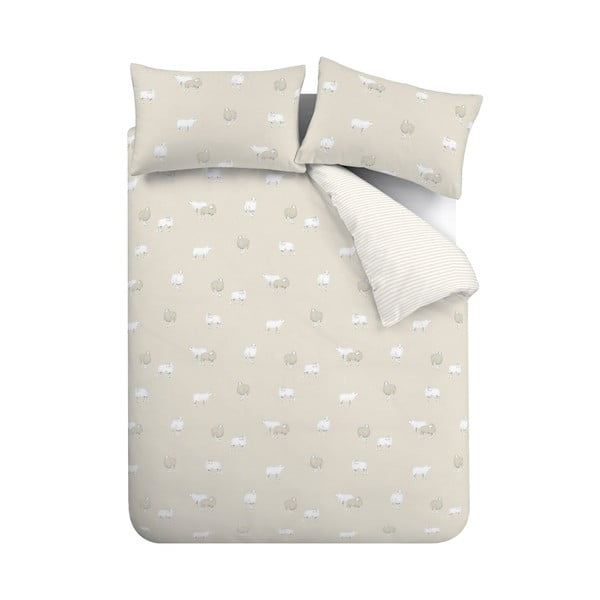 Bézs kétszemélyes flanel ágyneműhuzat 200x200 cm Sheep – Catherine Lansfield-image-2