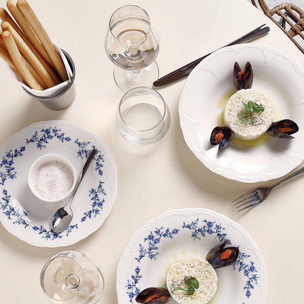 Fehér-kék porcelán tányér ø 21 cm Retro – BonBistro-image-2