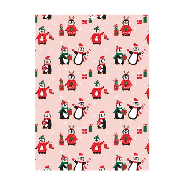 Penguin Christmas 5 ív rózsaszín csomagolópapír, 50 x 70 cm - eleanor stuart