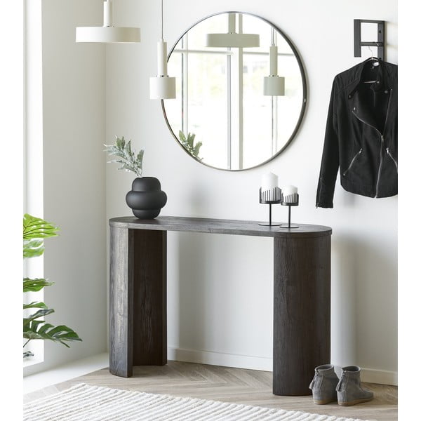 Sötétbarna konzolasztal tölgyfa dekorral 38x114 cm Bibione – House Nordic-image-1