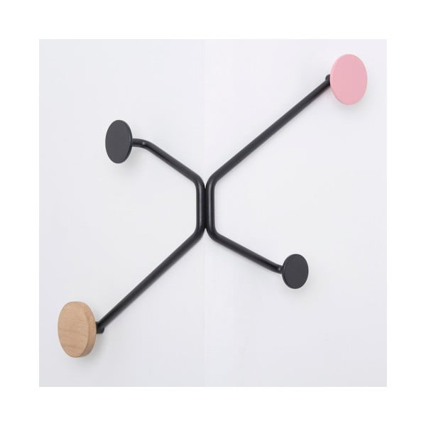 Hook fekete fali akasztó külső sarokra rózsaszín részletekkel - Gazzda-image-2