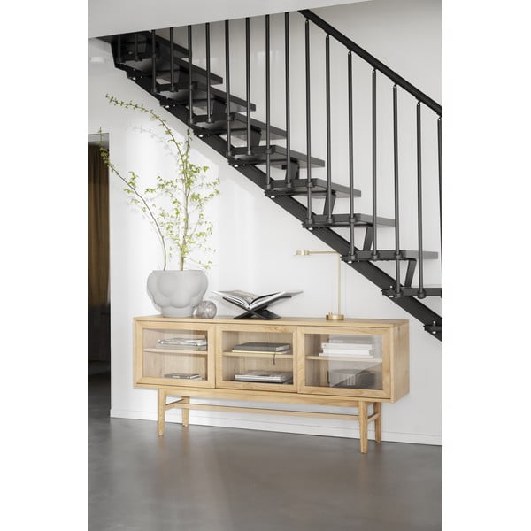 Natúr színű tálalószekrény tolóajtóval, tölgyfa dekorral 170x75 cm Hazelton – Rowico-image-4