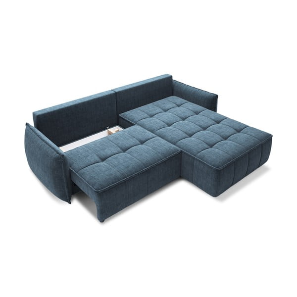Kék bársony kinyitható-tárolóhelyes sarokkanapé (jobb oldali-heverő résszel) Campo – ELTAP-image-2