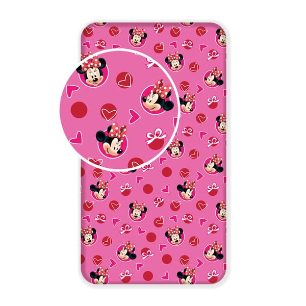 Rózsaszín gumis pamut gyerek lepedő 90x200 cm Minnie "Hearts" – Jerry Fabrics