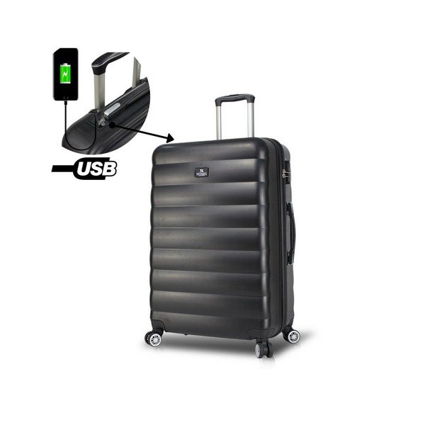 COLORS RESSNO Pilot Suitcase fekete görgős bőrönd USB csatlakozóval - My Valice-image-1
