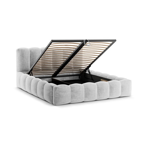 Világosszürke kárpitozott ágyneműtartós franciaágy ágyráccsal 200x200 cm Lupine – Micadoni Home-image-2