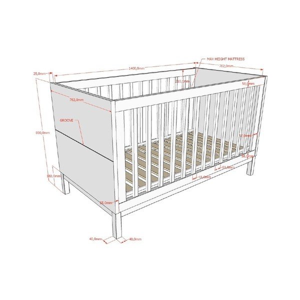 Fehér borovi fenyő babaágy 70x140 cm Eva – Vipack-image-2