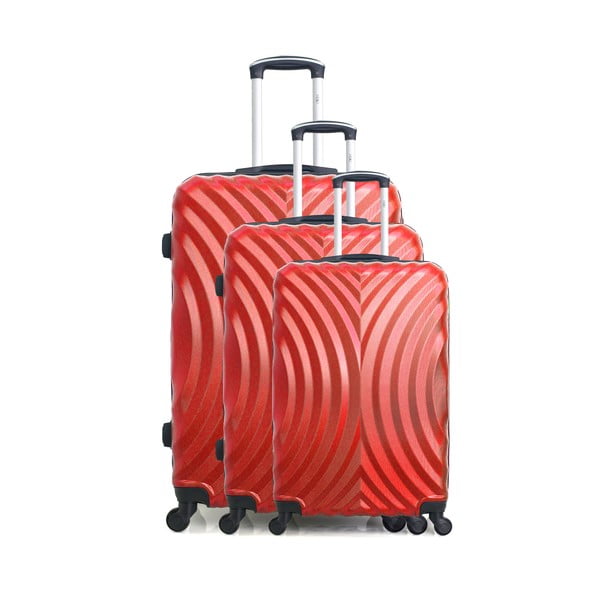 Lagos 3 db-os piros gurulós bőrönd szett - Hero