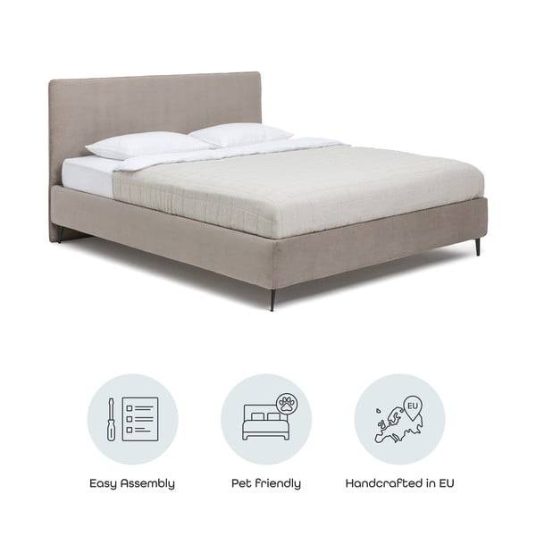 Szürkésbarna kárpitozott franciaágy ágyráccsal 180x200 cm Noira Slim – Bonami Selection-image-4