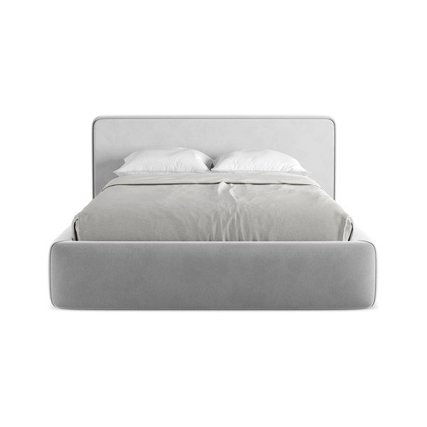 Szürke kárpitozott ágyneműtartós franciaágy ágyráccsal 140x200 cm Kiana – Makamii-image-4