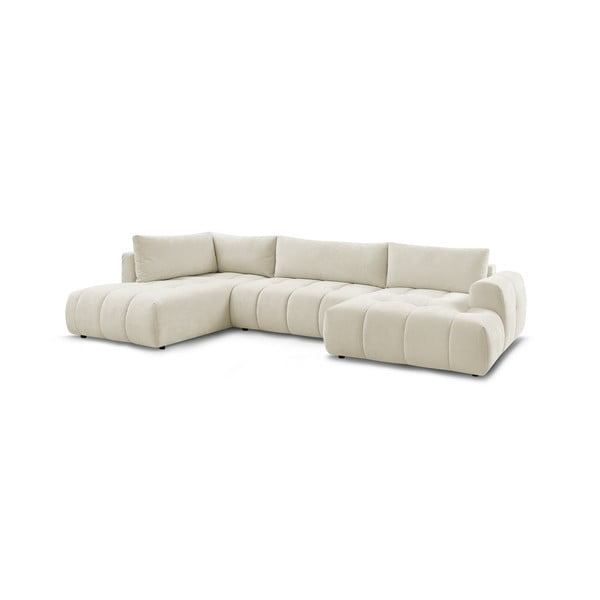 Bézs kinyitható-tárolóhelyes sarokkanapé (bal oldali-U alakú) Fuji – Bobochic Paris-image-3
