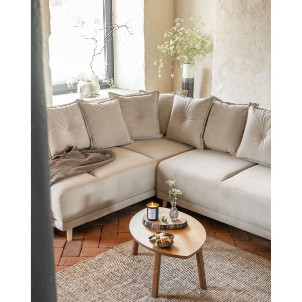 Bézs kordbársony kinyitható sarokkanapé (bal oldali) Lazy Lukka – Miuform-image-4