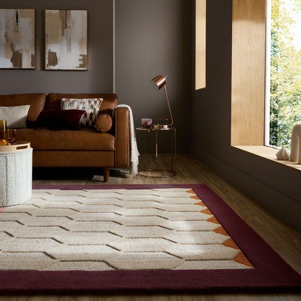 Borvörös-natúr színű kézi szövésű gyapjú szőnyeg 120x170 cm Apex Border Wool – Flair Rugs-image-2