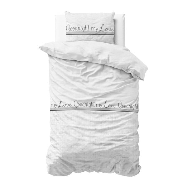 Goodnight my Love fehér egyszemélyes pamut ágyneműhuzat, 140 x 220 cm - Sleeptime
