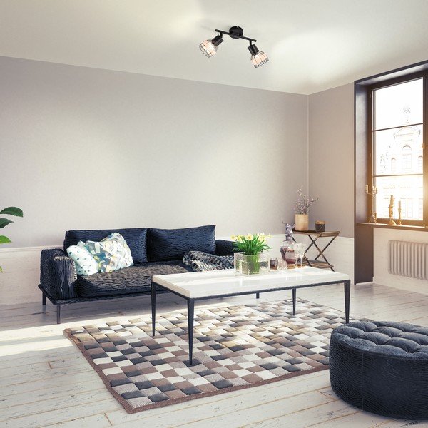 Fekete mennyezeti lámpa fém-rattan búrával 10x28 cm Straw – Fischer & Honsel-image-1