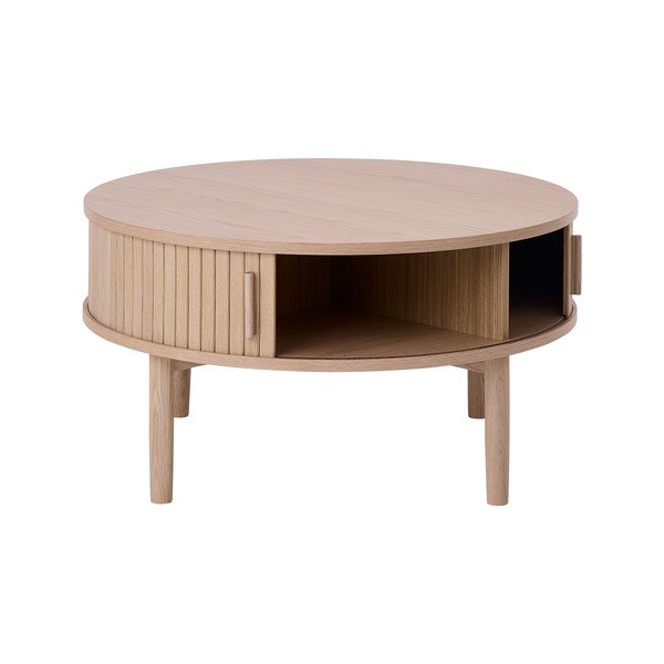 Világos natúr színű kerek dohányzóasztal tölgyfa dekorral ø 85 cm Meta – Unique Furniture-image-2