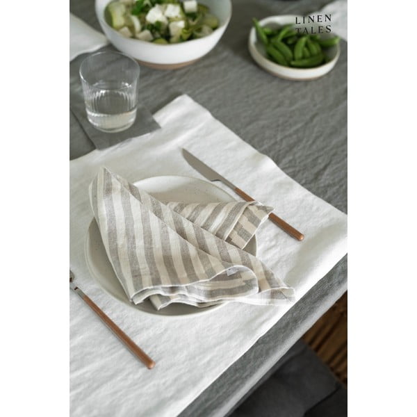 Len konyharuha 45x65 cm Natural White Stripes – Linen Tales-image-1