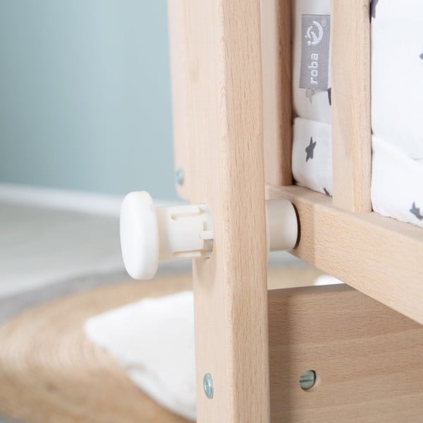 Natúr színű bükkfa gurulós-baldachinos bölcső 40x90 cm – Roba-image-3