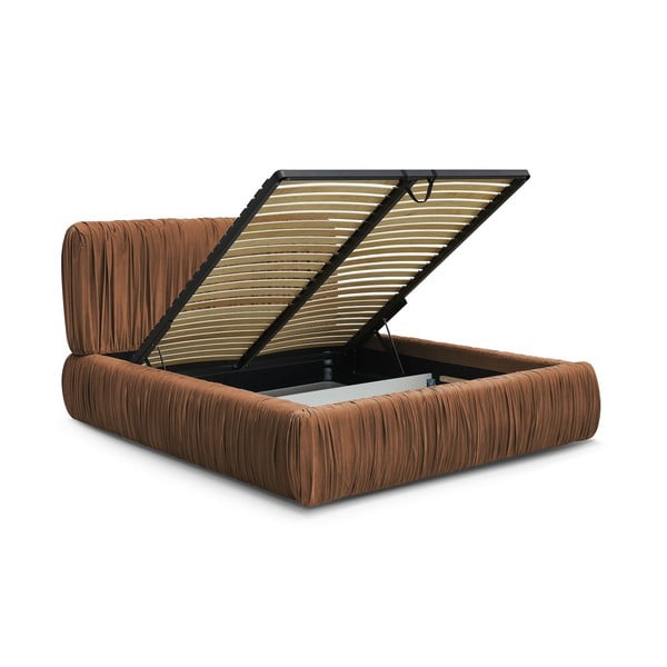 Narancssárga kárpitozott ágyneműtartós franciaágy ágyráccsal 180x200 cm Blair – Bobochic Paris-image-3