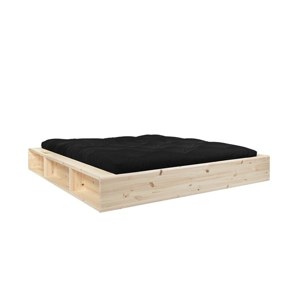 Ziggy kétszemélyes tömörfa ágy tárolóhellyel és fekete Double Latex futon matraccal, 140 x 200 cm - Karup Design