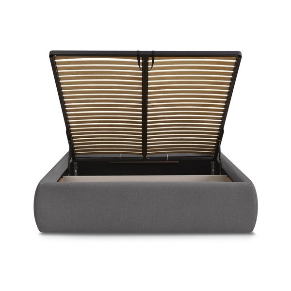 Sötétszürke kárpitozott ágyneműtartós franciaágy ágyráccsal, ágytámla nélkül 160x200 cm Inera – Bobochic Paris-image-4