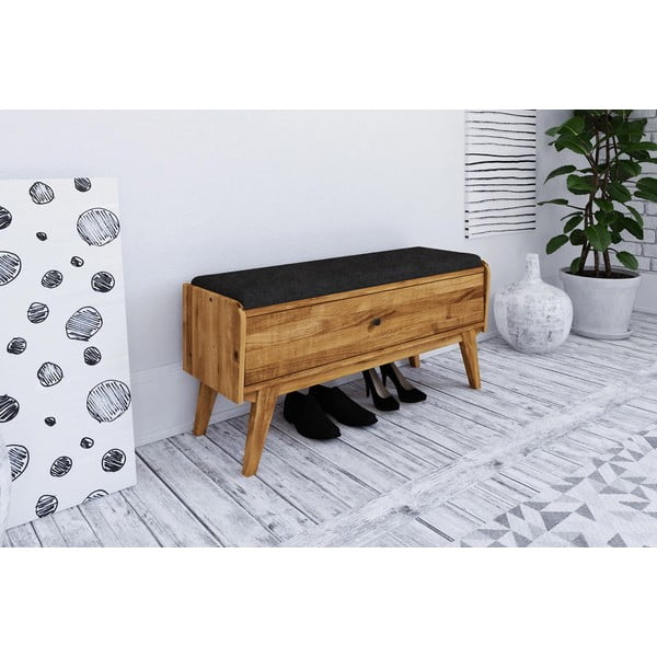 Tölgyfa pad tárolóhellyel, szürke ülőrésszel Retro - The Beds-image-1