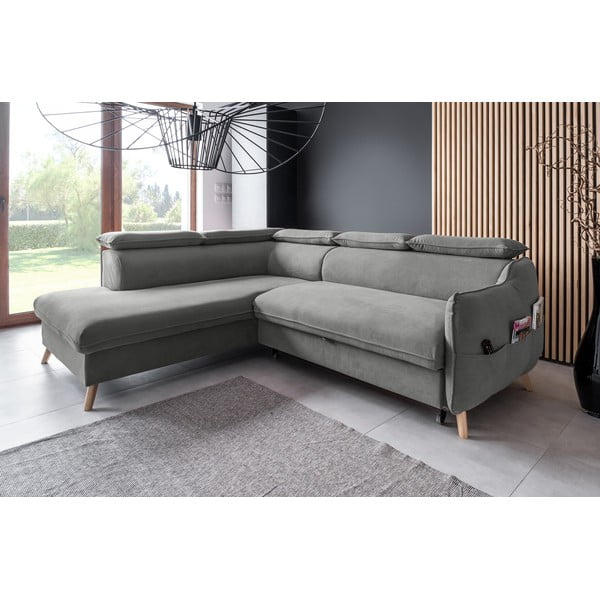 Világosszürke bársony kinyitható sarokkanapé (bal oldali) Sweet Harmony – Miuform-image-3