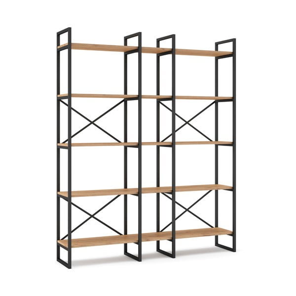 Fekete-natúr színű polcos állvány tölgyfa dekorral 144x175 cm Dusan – Marckeric-image-3