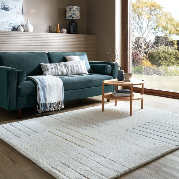 Krémszínű kézi szövésű gyapjú szőnyeg 200x290 cm Dottie Geometric – Flair Rugs-image-1